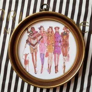 ❗Authentic Henri Bendel Girls Store Display Art on Gold Oval Ornate Frame❗